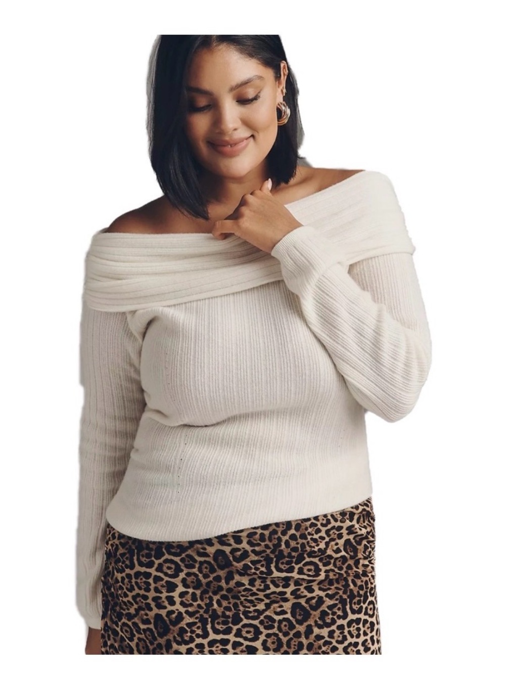 ANTHROPOLOGIE off-shoulder wool cashmere sweater M winter fall